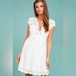 Lovestitch White Here to Stay Eyelet Dress Size Small